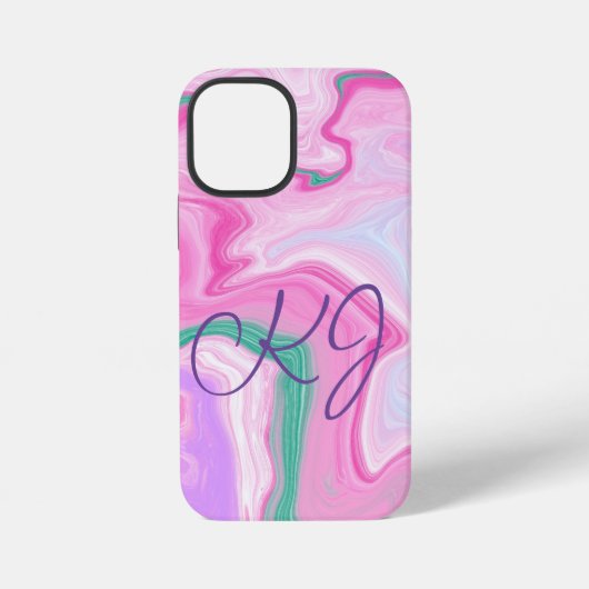Mit Monogramm, rosa, Lila, Minze Grüne Marmorkunst iPhone Hülle (Rückseite)