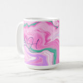 Mit Monogramm, rosa, Lila, Minze Grüne Marmorkunst Kaffeetasse (Vorderseite Links)