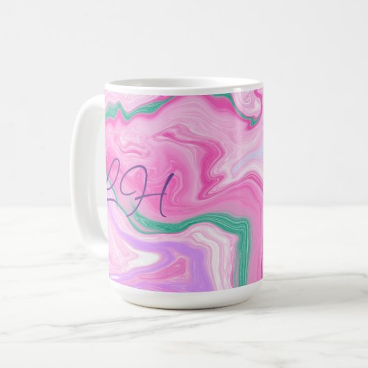 Mit Monogramm, rosa, Lila, Minze Grüne Marmorkunst Kaffeetasse (Vorderseite Links)