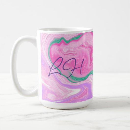 Mit Monogramm, rosa, Lila, Minze Grüne Marmorkunst Kaffeetasse (Links)