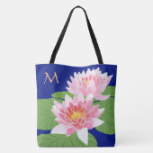 Mit Monogramm rosa Lilien auf blau Tasche (Rückseite)