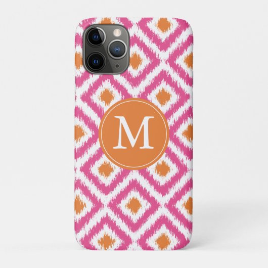 Mit Monogramm Rosa Mandarine Diamant Ikat-Muster Case-Mate iPhone Hülle (Rückseite)