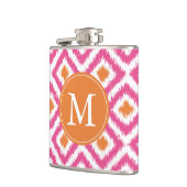 Mit Monogramm rosa Mandarine Diamonds Ikat Pattern Flachmann (Links)