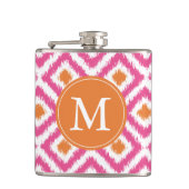 Mit Monogramm rosa Mandarine Diamonds Ikat Pattern Flachmann (Vorderseite)