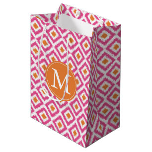 Mit Monogramm rosa Mandarine Diamonds Ikat Pattern Mittlere Geschenktüte