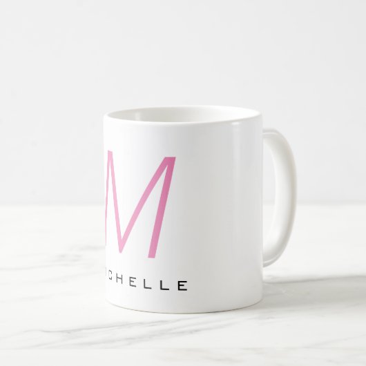 Mit Monogramm rosa Modern Ihr Name Kaffeetasse (VorderseiteRechts)