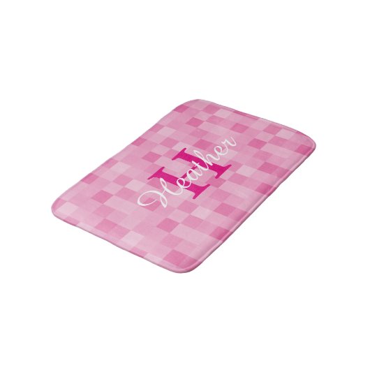 mit Monogramm rosa Mosaikfliesen Badematte (Schrägansicht)