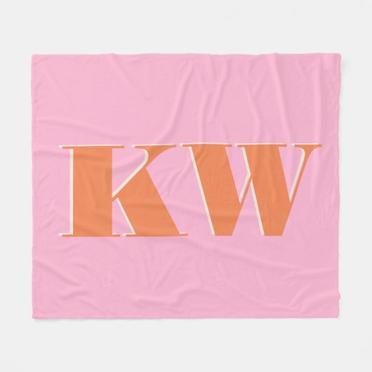 Mit Monogramm, rosa Orange, horizontal Fleecedecke (Vorderseite (Horizontal))
