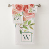 Mit Monogramm Rosa Rose Blume Bouquet Badhandtuch Set (Insitu)
