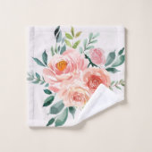 Mit Monogramm Rosa Rose Blume Bouquet Badhandtuch Set (Waschlappen)