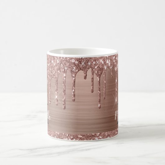 Mit Monogramm Rosa Rose Gold Glitzer Tropfen Kaffeetasse (Mittel)