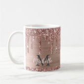 Mit Monogramm Rosa Rose Gold Glitzer Tropfen Kaffeetasse (Links)