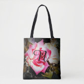 Mit Monogramm Rosa Rose Tasche (Vorderseite)