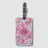 Mit Monogramm rosa Rosen - Gepäckmarke Gepäckanhänger (Vorderseite Vertikal)