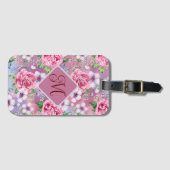 Mit Monogramm rosa Rosen - Gepäckmarke Gepäckanhänger (Vorderseite (Horizontal))