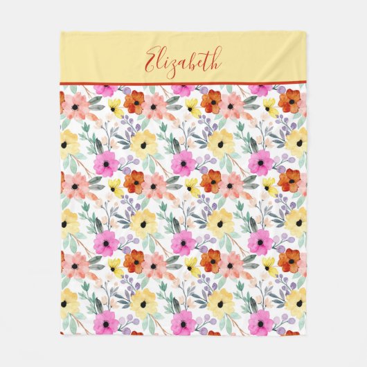 Mit Monogramm-rosa, rotes, gelbes Blumengrün Fleecedecke (Vorderseite)