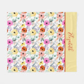 Mit Monogramm-rosa, rotes, gelbes Blumengrün Fleecedecke (Vorderseite (Horizontal))