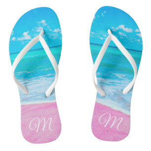 Mit Monogramm rosa Sandstrand Badesandalen
