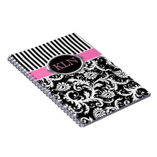 Mit Monogramm rosa Schwarz-weiß gestreifte Damaske Notizblock (Rechte Seite)