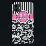 Mit Monogramm rosa, schwarz, weiß gestreifter Dama Case-Mate iPhone Hülle<br><div class="desc">Mit Monogramm,  moderne rosa,  schwarze und weiße Streifen mit feuchtem Case-Mate Vibe™ iPhone 5 Case.</div>