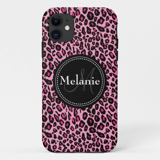 Mit Monogramm-rosa-Schwarz-weiß-Leopardenmuster Case-Mate iPhone Hülle (Rückseite)