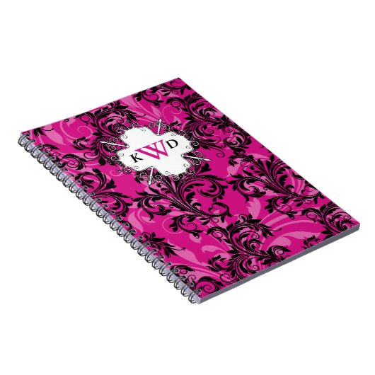 Mit Monogramm-rosa-Schwarz-weiß-ScrollNotebook Notizblock (Rechte Seite)