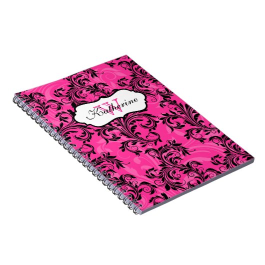Mit Monogramm-rosa-Schwarz-weiß-ScrollNotebook Notizblock (Rechte Seite)