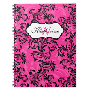 Mit Monogramm-rosa-Schwarz-weiß-ScrollNotebook Notizblock