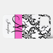 Mit Monogramm rosa Schwarz-weiße Wirbel Damask Case-Mate iPhone Hülle (Rückseite (Horizontal))