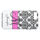 Mit Monogramm rosa Schwarz-weißer Blumendamast Case-Mate iPhone Hülle (Rückseite (Horizontal))