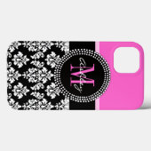 Mit Monogramm rosa schwarze Damaske Case-Mate iPhone Hülle (Rückseite (Horizontal))