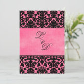 Mit Monogramm Rosa, schwarze Damaske Einladung zur (Stehend Vorderseite)