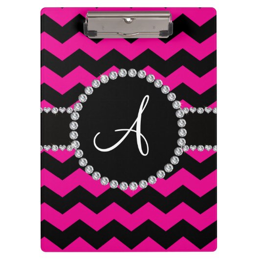 Mit Monogramm rosa schwarze Neonsparren Klemmbrett (Vorderseite)