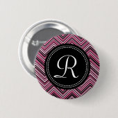 Mit Monogramm rosa Schwarzes Tribal Zickzack Muste Button (Vorne & Hinten)
