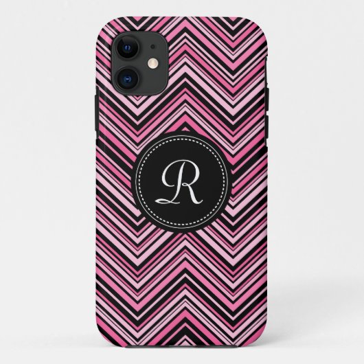 Mit Monogramm rosa Schwarzes Tribal Zickzack Muste Case-Mate iPhone Hülle (Rückseite)