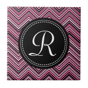 Mit Monogramm rosa Schwarzes Tribal Zickzack Muste Fliese