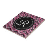 Mit Monogramm rosa Schwarzes Tribal Zickzack Muste Fliese (Seite)