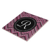 Mit Monogramm rosa Schwarzes Tribal Zickzack Muste Fliese (Seite)