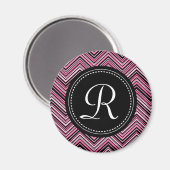 Mit Monogramm rosa Schwarzes Tribal Zickzack Muste Magnet (Vorderseite/Rückseite)