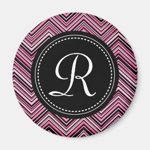 Mit Monogramm rosa Schwarzes Tribal Zickzack Muste Magnet