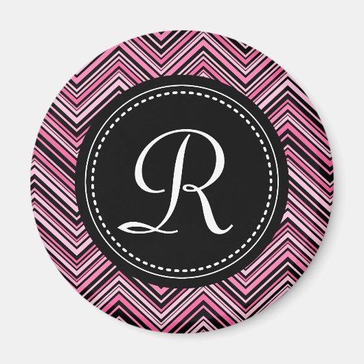 Mit Monogramm rosa Schwarzes Tribal Zickzack Muste Magnet (Vorne)