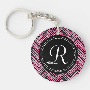 Mit Monogramm rosa Schwarzes Tribal Zickzack Muste Schlüsselanhänger