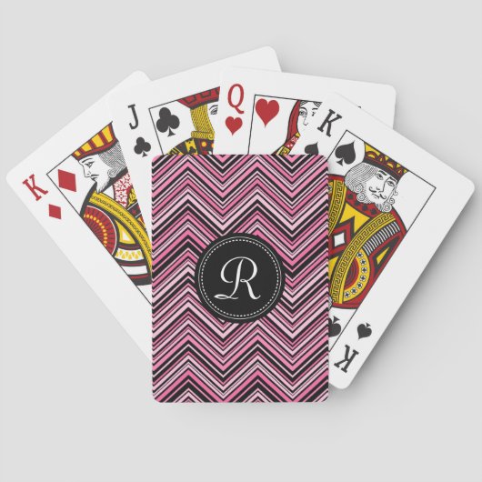 Mit Monogramm rosa Schwarzes Tribal Zickzack Muste Spielkarten (Rückseite)