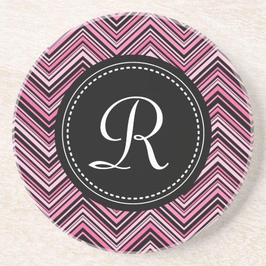 Mit Monogramm rosa Schwarzes Tribal Zickzack Muste Untersetzer (Vorne)