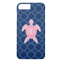 Mit Monogramm rosa Seeschildkröte-Blau Quatrefoil