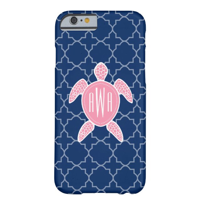 Mit Monogramm rosa Seeschildkröte-Blau Quatrefoil Case-Mate iPhone Hülle (Rückseite)