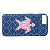 Mit Monogramm rosa Seeschildkröte-Blau Quatrefoil Case-Mate iPhone Hülle (Rückseite (Horizontal))