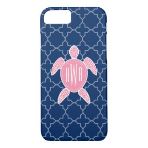Mit Monogramm rosa Seeschildkröte-Blau Quatrefoil Case-Mate iPhone Hülle
