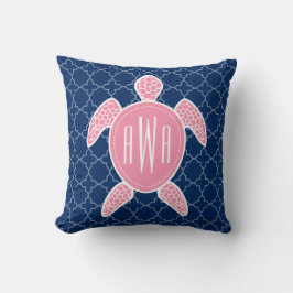 Mit Monogramm rosa Seeschildkröte-Blau Quatrefoil Kissen