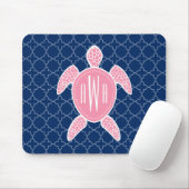 Mit Monogramm rosa Seeschildkröte-Blau Quatrefoil Mousepad (Mit Mouse)